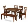 East West Furniture Milan 6-piece Wood Kitchen Table Set with Bench in Mahogany