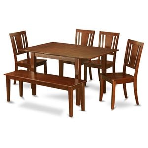 East West Furniture Milan 6-piece Wood Dinette Set with Bench in Mahogany