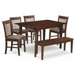 East West Furniture Milan 6-piece Wood Dining Table Set with Bench in Mahogany