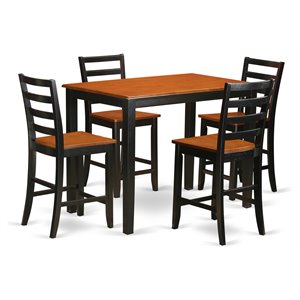 east west furniture yarmouth 5-piece wood dining room table set in black/cherry