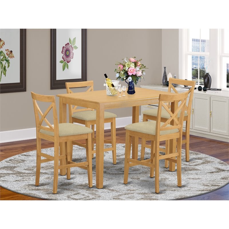 East West Furniture Yarmouth 5-piece Wood Dining Table and Chairs in Oak