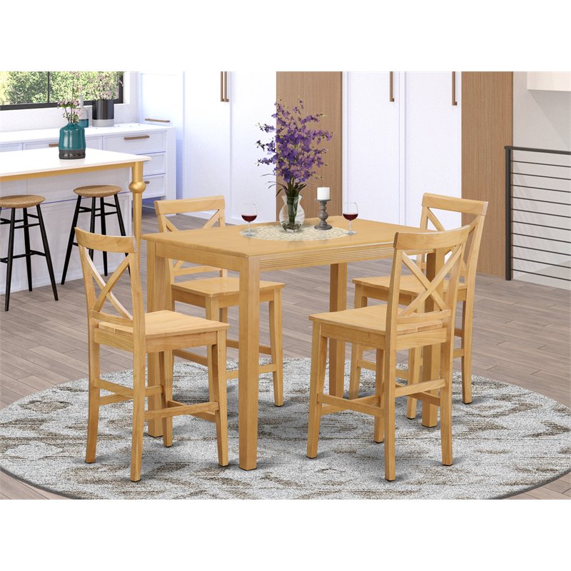 East West Furniture Yarmouth 5-piece Wood Dining Set with Stools in Oak