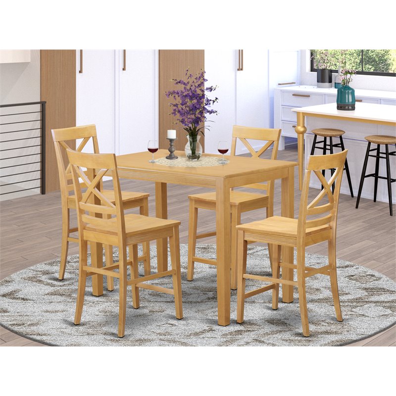 East West Furniture Yarmouth 5-piece Traditional Wood Dining Set in Oak