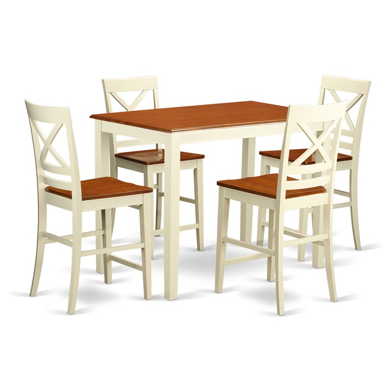 East West Furniture Yarmouth 5-piece Wood Dining Room Set in Buttermilk/Cherry