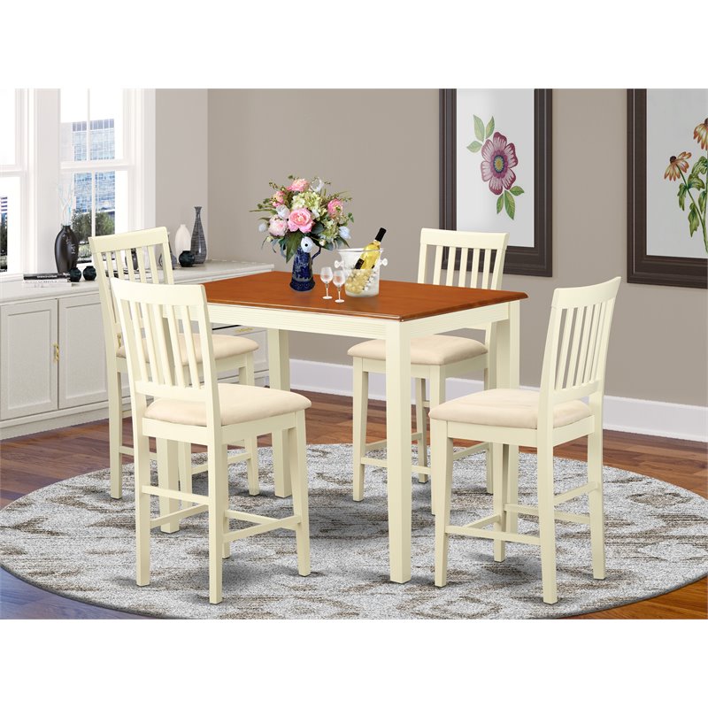 East West Furniture Yarmouth 5-piece Dining Set with Linen Seat in Cherry