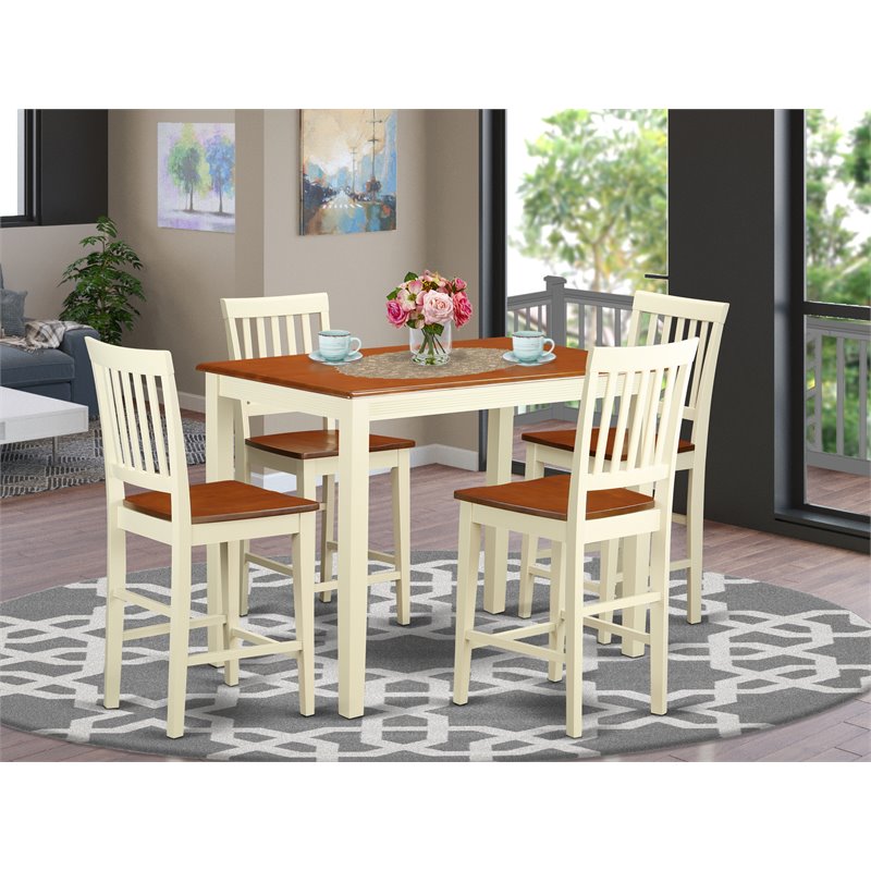 East West Furniture Yarmouth 5-piece Dining Set with Bar Stools in Cherry