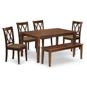 East West Furniture Capri 6-piece Wood Dining Set with Linen Seat in Mahogany