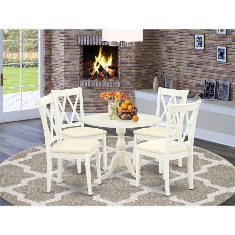 East West Furniture Dublin 5-piece Wood Dining Table Set in Linen White
