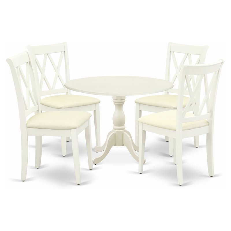 East West Furniture Dublin 5-piece Wood Dining Table Set in Linen White
