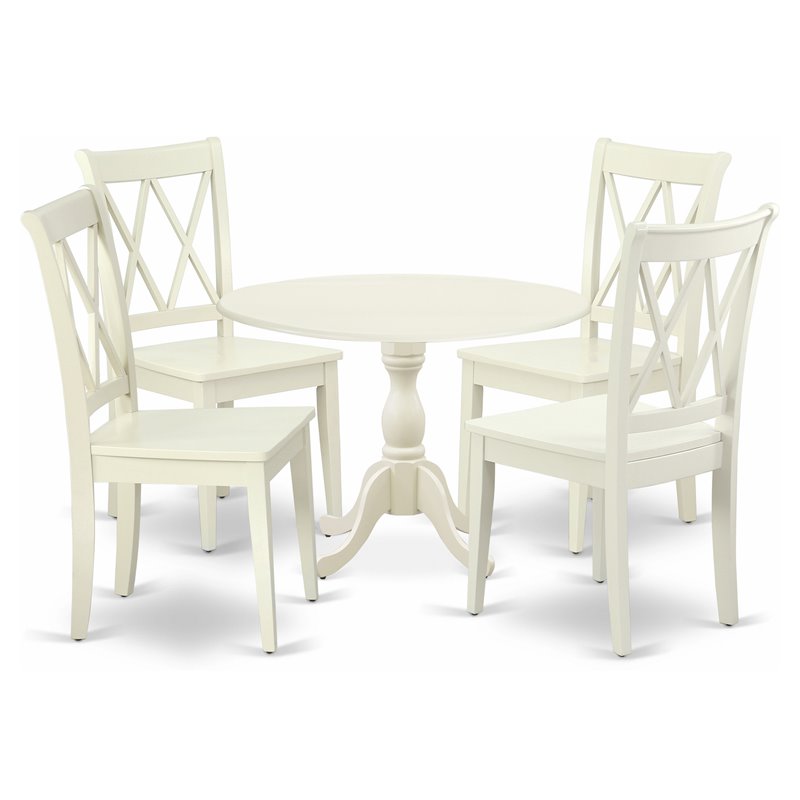 East West Furniture Dublin 5-piece Wood Dinette Table Set in Linen White
