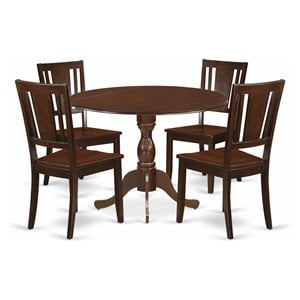 East West Furniture Dublin 5-piece Wood Dinette Table Set in Mahogany