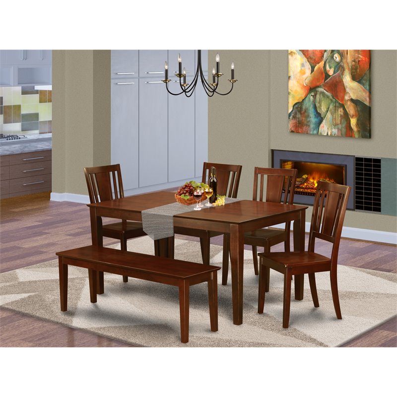 East West Furniture Capri 6-piece Wood Kitchen Table Set in Mahogany