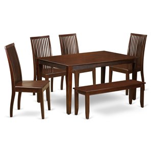 East West Furniture Capri 6-piece Wood Dining Room Set in Mahogany