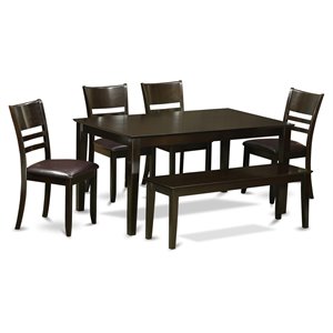 East West Furniture Capri 6-piece Wood Dining Table Set in Cappuccino