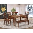 East West Furniture Capri 6-piece Wood Kitchen Table Set with Bench in Mahogany