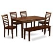 East West Furniture Capri 6-piece Wood Kitchen Table Set with Bench in Mahogany
