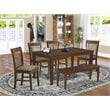 East West Furniture Capri 6-piece Wood Dining Table Set with Bench in Mahogany
