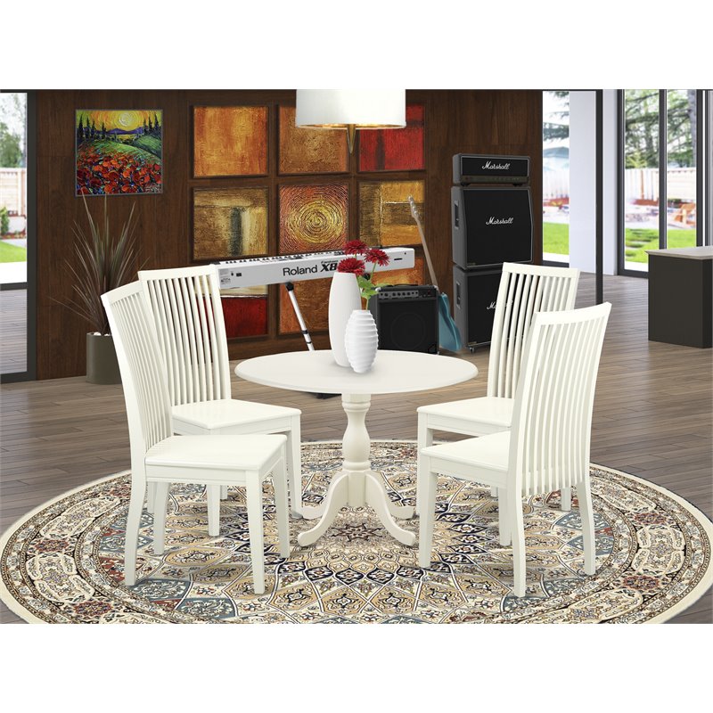 East West Furniture Dublin 5-piece Wood Kitchen Set in Linen White