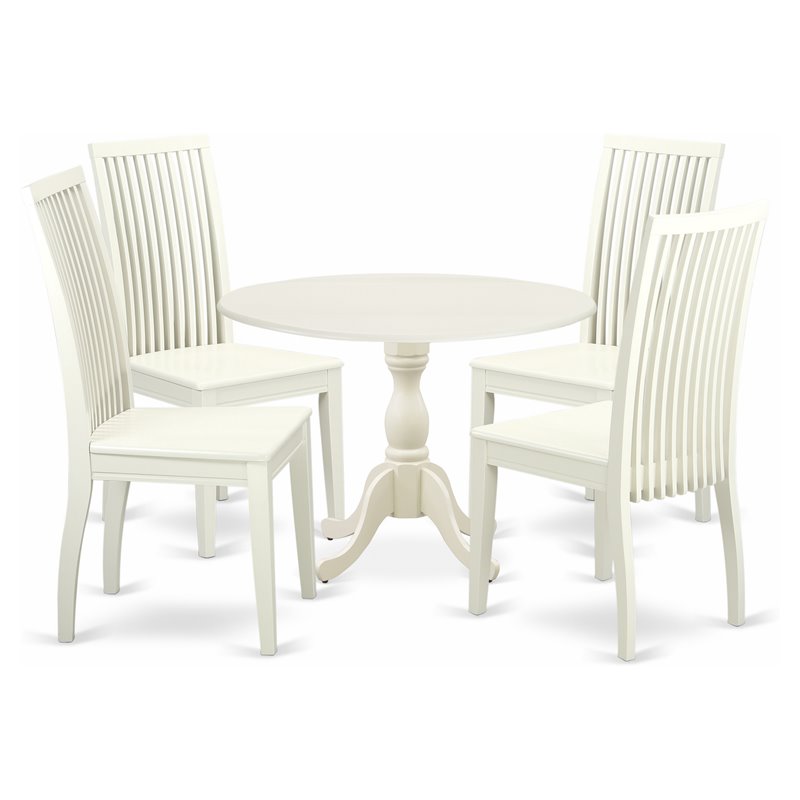 East West Furniture Dublin 5-piece Wood Kitchen Set in Linen White