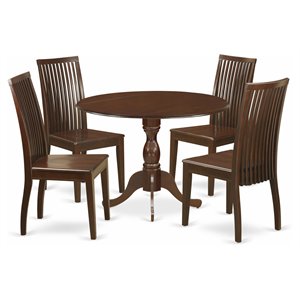 East West Furniture Dublin 5-piece Wood Dining Table and Chairs in Mahogany