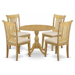 East West Furniture Dublin 5-piece Wood Dining Set with Fabric Seat in Oak