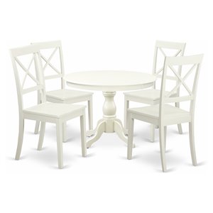 East West Furniture Hartland 5-piece Wood Kitchen Table Set in Linen White