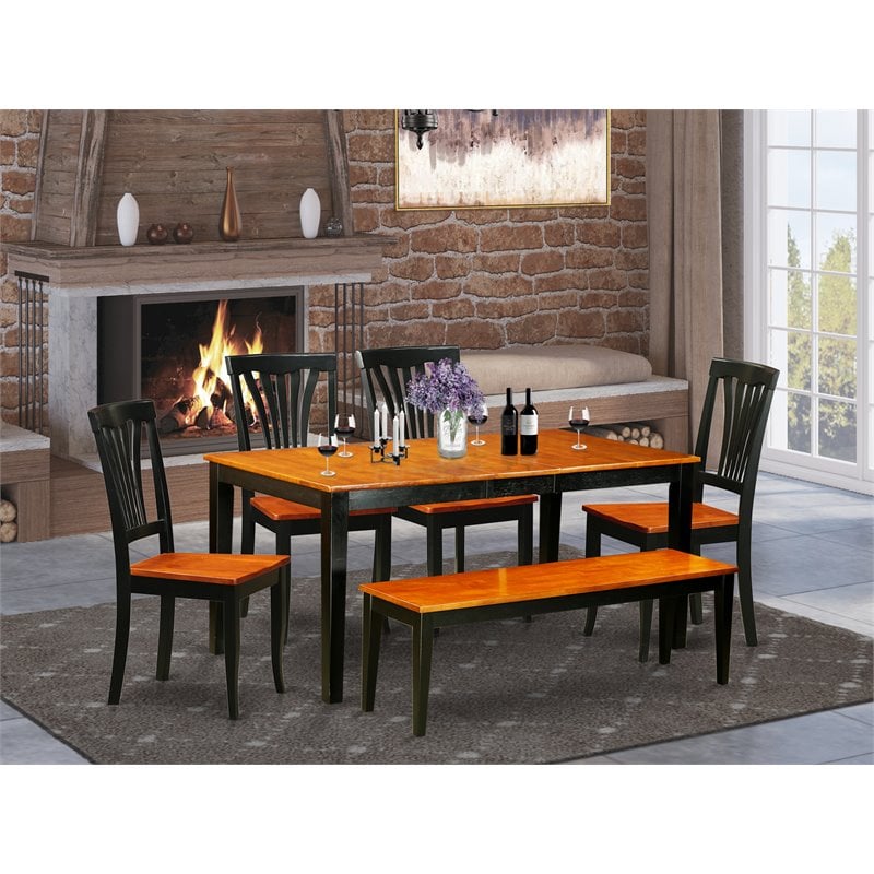 East West Furniture Nicoli 6-piece Wood Dining Room Table Set in Black/Cherry