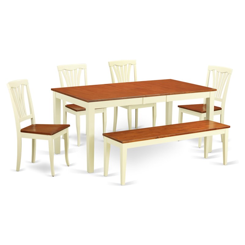 East West Furniture Nicoli 6-piece Wood Dining Room Set in Buttermilk/Cherry