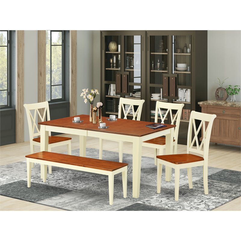 East West Furniture Nicoli 6-piece Wood Dining Table Set in Buttermilk/Cherry