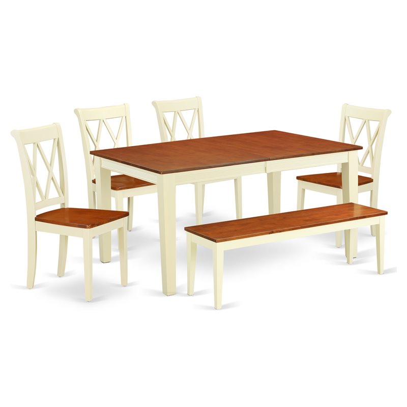 East West Furniture Nicoli 6-piece Wood Dining Table Set in Buttermilk/Cherry