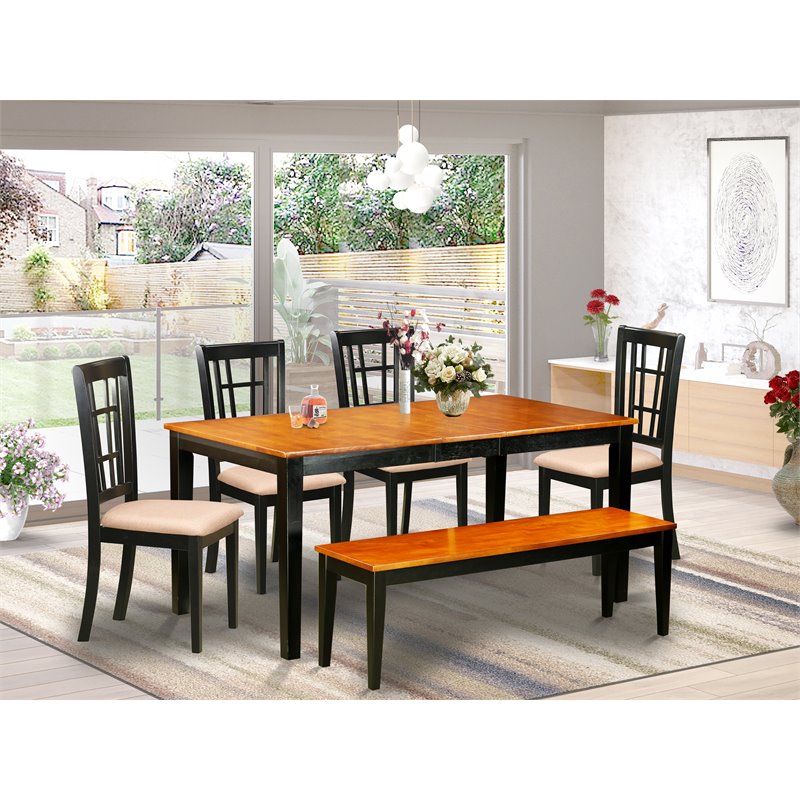 East West Furniture Nicoli 6-piece Wood Dining Table and Chair Set in Black
