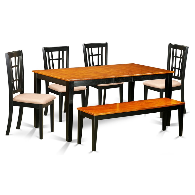 East West Furniture Nicoli 6-piece Wood Dining Table and Chair Set in Black