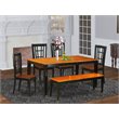 East West Furniture Nicoli 6-piece Dining Table Set with Bench in Black/Cherry