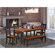 East West Furniture Nicoli 6-piece Dining Set with Wood Seat in Black/Cherry