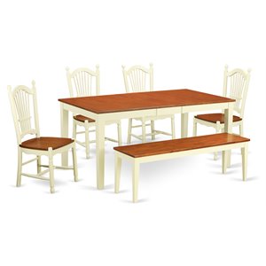 East West Furniture Nicoli 6-piece Wood Dining Set with Bench in Cherry