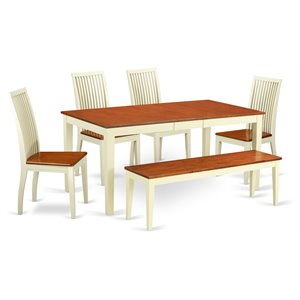 East West Furniture Nicoli 6-piece Wood Dining Table Set with Bench in Cherry