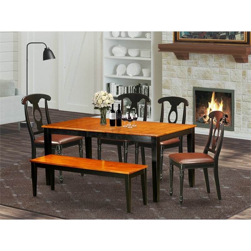East West Furniture Nicoli 6-piece Dining Set with Leather Seat in Black/Cherry