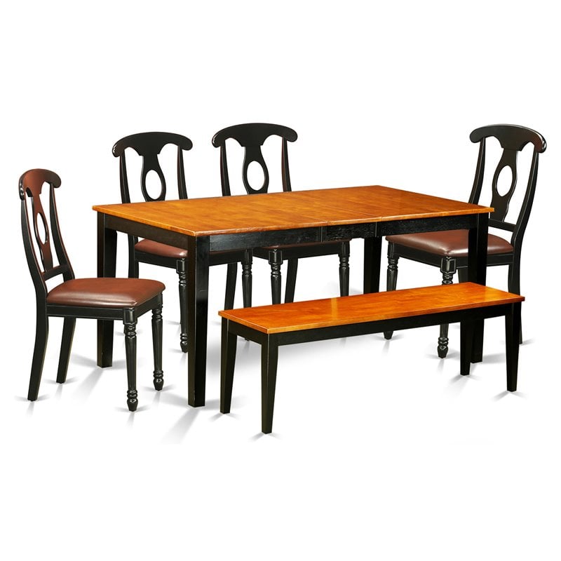 East West Furniture Nicoli 6-piece Dining Set with Leather Seat in Black/Cherry