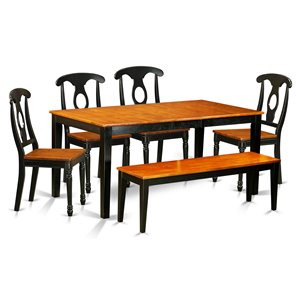 East West Furniture Nicoli 6-piece Kitchen Set with Bench in Black/Cherry