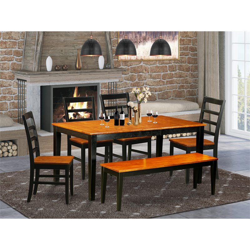 East West Furniture Nicoli 6-piece Kitchen Table Set with Bench in Black/Cherry