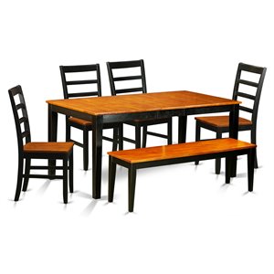 East West Furniture Nicoli 6-piece Kitchen Table Set with Bench in Black/Cherry