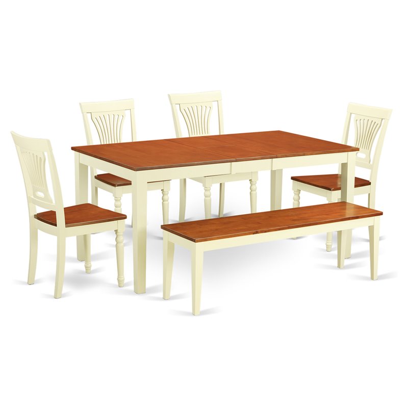 East West Furniture Nicoli 6-piece Dinette Set with Bench in Buttermilk/Cherry