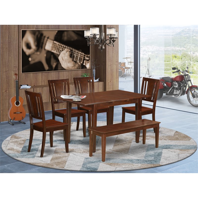 East West Furniture Norfolk 6-piece Wood Dining Table Set in Mahogany