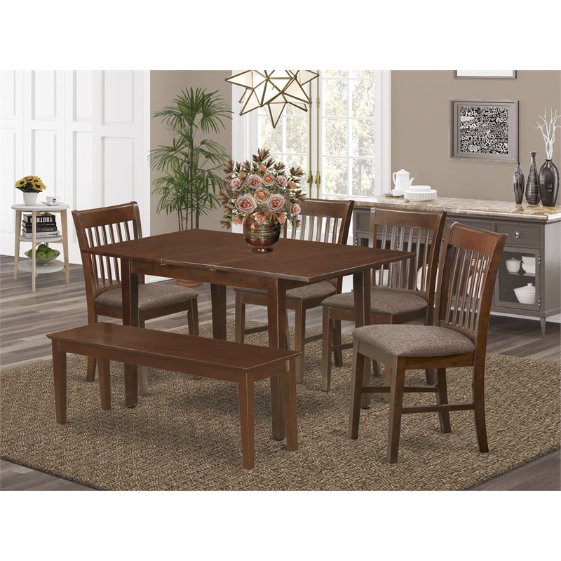 East West Furniture Norfolk 6-piece Wood Dining Room Set in Mahogany