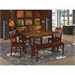 East West Furniture Norfolk 6-piece Dining Set with Wood Seat in Mahogany