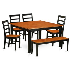 East West Furniture Parfait 6-piece Wood Dining Set with Bench in Black/Cherry