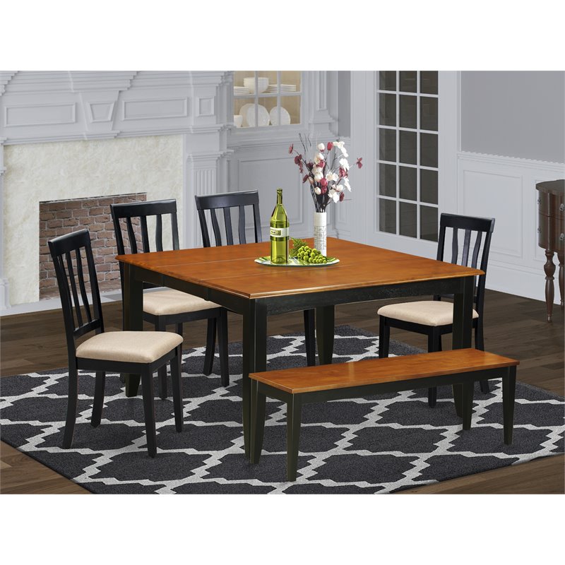 East West Furniture Parfait 6-piece Wood Dining Set plus Bench in Black/Cherry