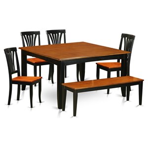East West Furniture Parfait 6-piece Wood Dining Room Set with Bench in Black