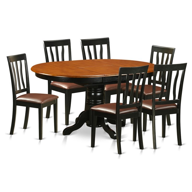 East West Furniture Avon 7-piece Wood Dining Set w/ Leather Seat in Black/Cherry