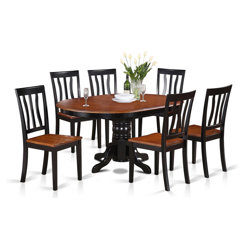 East West Furniture Avon 7-piece Dining Set with Wood Seat in Black/Cherry